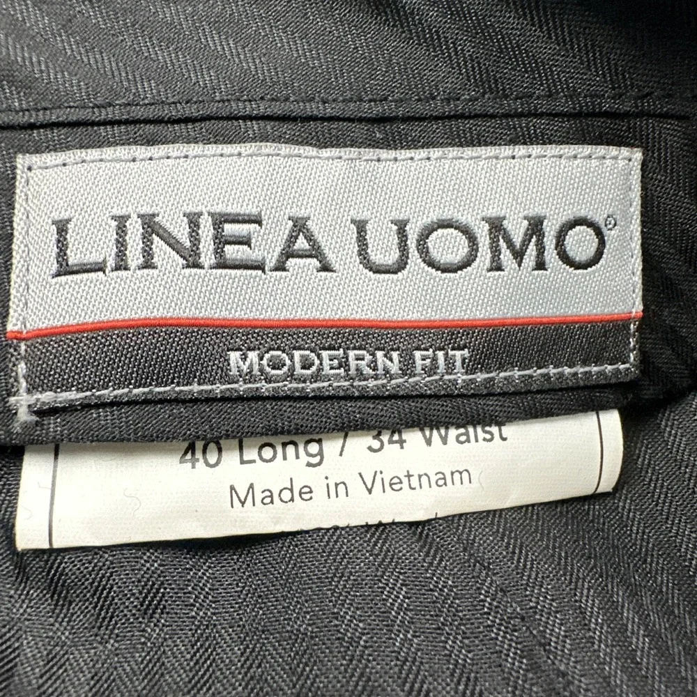 Linea Uomo 2 Piece Suit Men 40L 40x34 Black Modern Fit Pleated Dual Vented Wool
